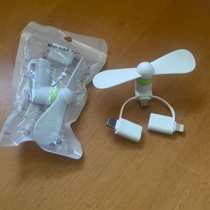 Set of 2 White/Lime Green 3 in 1 Portable-Mini fan for most of cell phones.